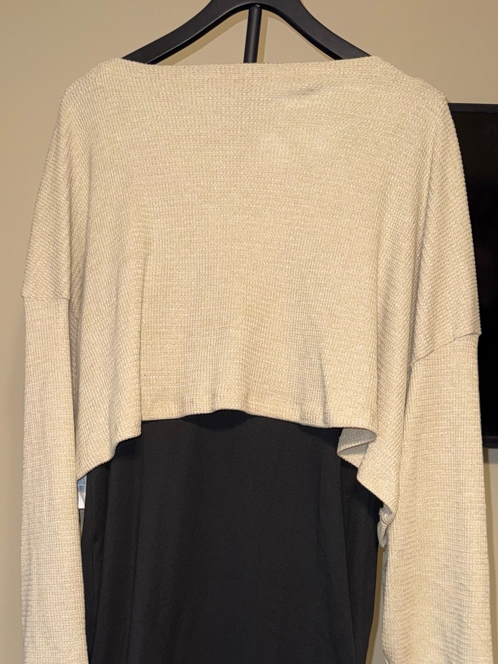 SHEIN Beige Cropped Knit Overlay with Black Layered Dress